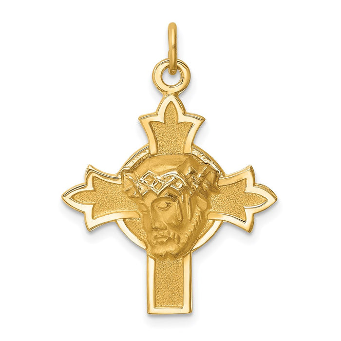 Million Charms 14K Yellow Gold Themed Hollow Polished/Satin Small Jesus Medal Cross