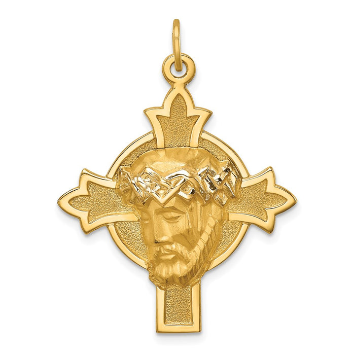 Million Charms 14K Yellow Gold Themed Hollow Polished/Satin Medium Jesus Medal Cross