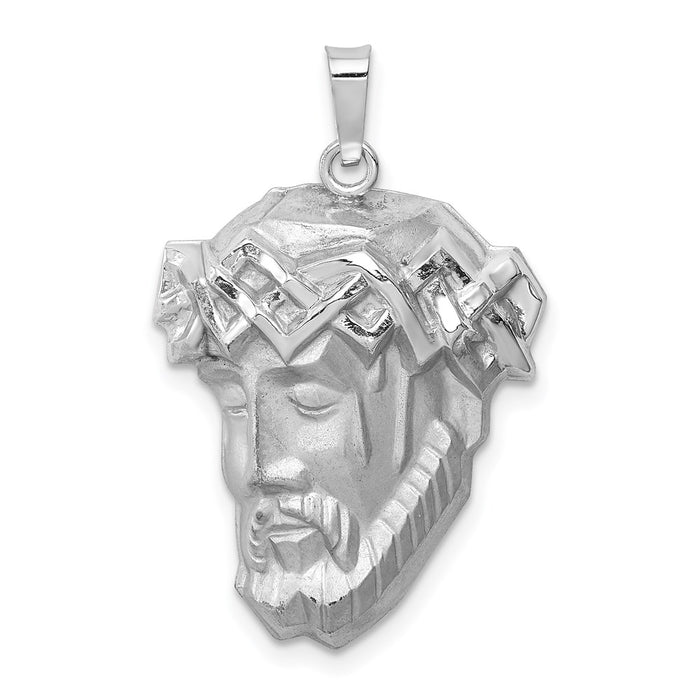 Million Charms 14K White Gold Themed Hollow Polished/Satin Medium Jesus Medal