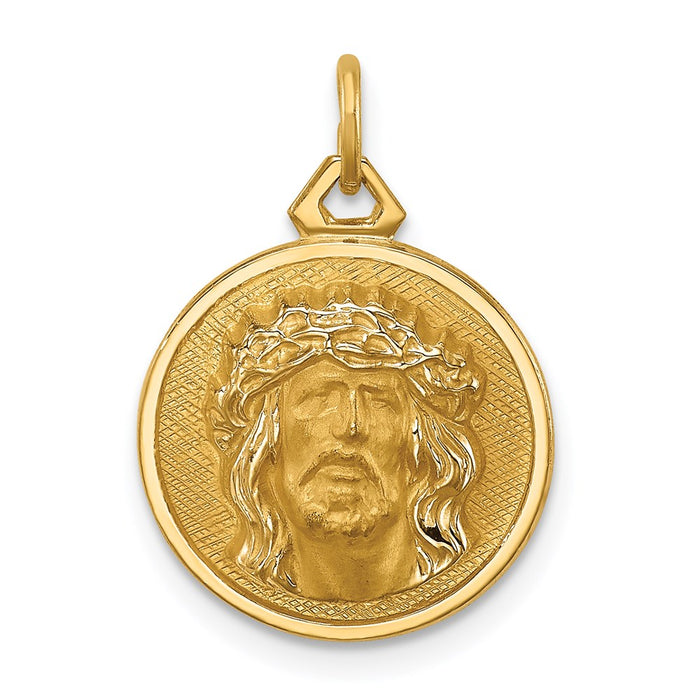 Million Charms 14K Yellow Gold Themed Hollow Polished/Satin Small Round Jesus Medal