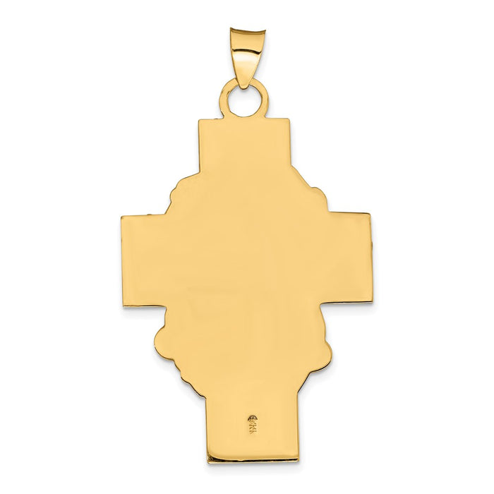 Million Charms 14K Yellow Gold Themed Hollow Polished/Satin Jesus Relgious Cross Medal