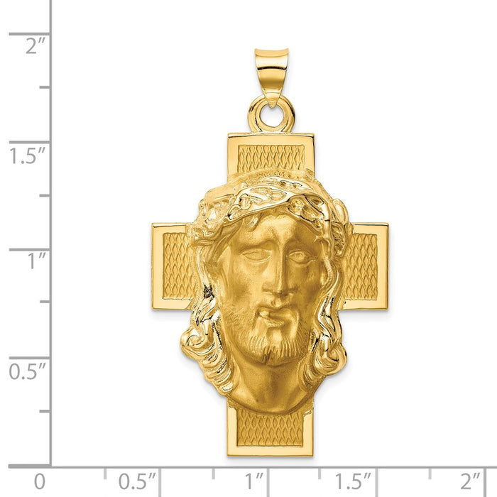 Million Charms 14K Yellow Gold Themed Hollow Polished/Satin Jesus Relgious Cross Medal