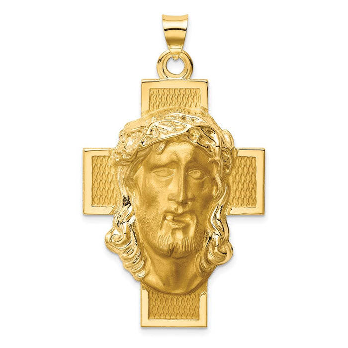 Million Charms 14K Yellow Gold Themed Hollow Polished/Satin Jesus Relgious Cross Medal