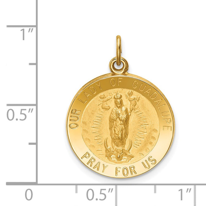 Million Charms 14K Yellow Gold Themed Solid Polished/Satin Round Relgious Our Lady Of Guadalupe Medal