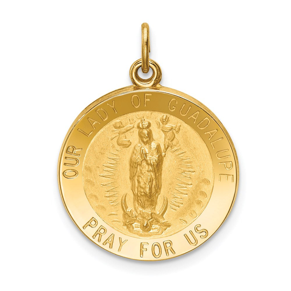 Million Charms 14K Yellow Gold Themed Solid Polished/Satin Round Relgious Our Lady Of Guadalupe Medal