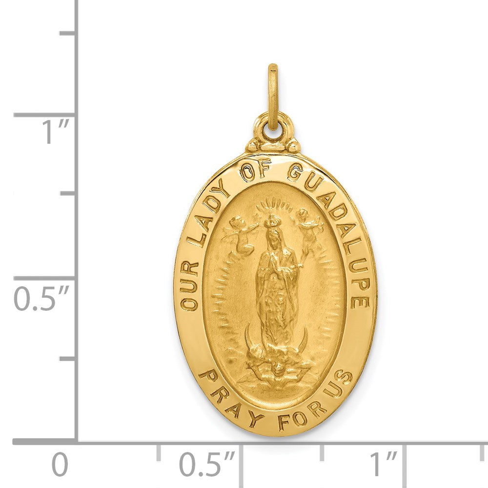 Million Charms 14K Yellow Gold Themed Solid Polished/Satin Oval Relgious Our Lady Of Guadalupe Medal