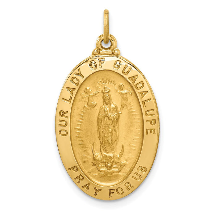 Million Charms 14K Yellow Gold Themed Solid Polished/Satin Oval Relgious Our Lady Of Guadalupe Medal