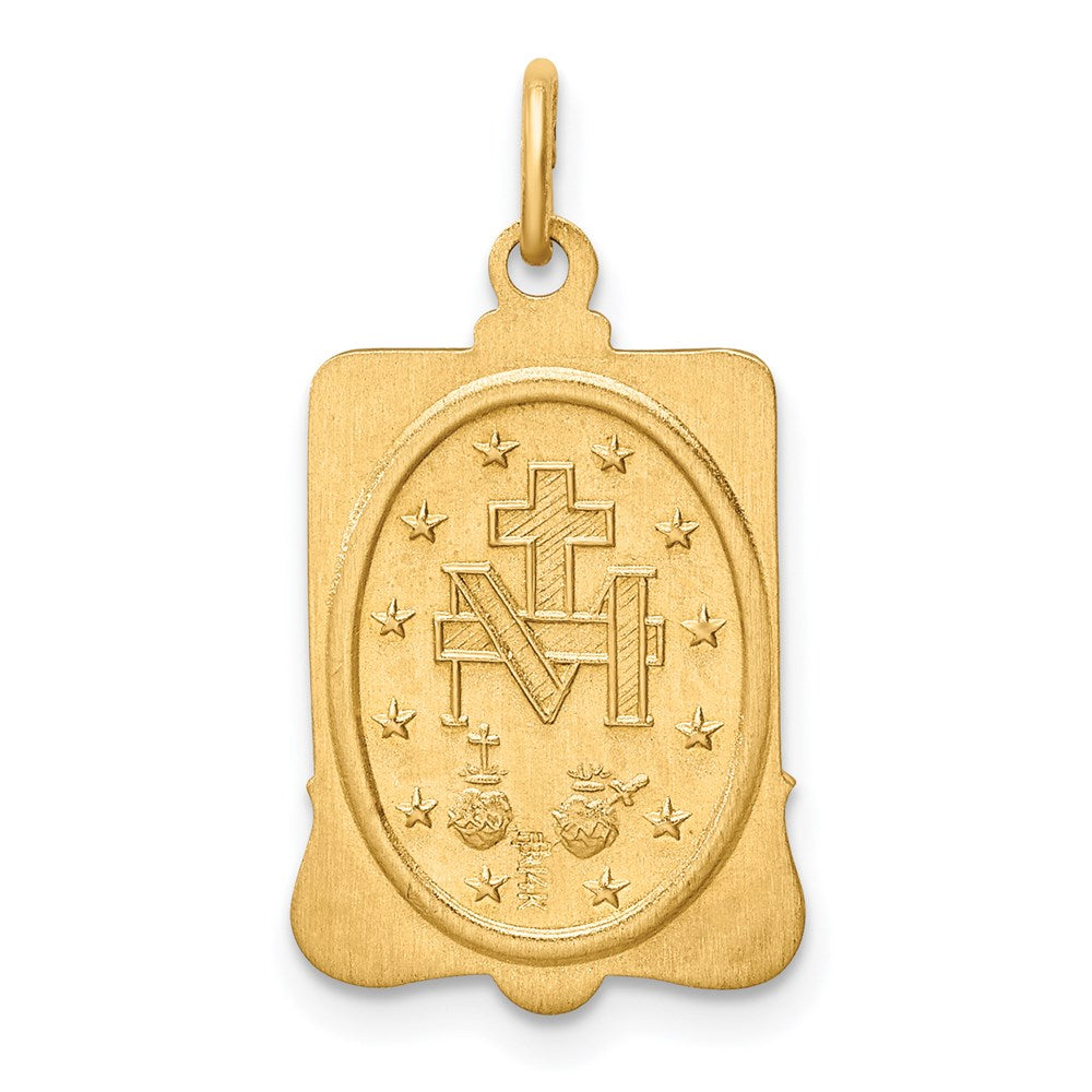 Million Charms 14K Yellow Gold Themed Solid Polished/Satin Medium Rectangle Framed Religious Miraculous Medal