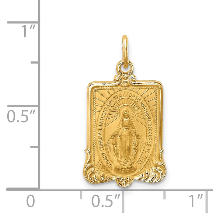 Million Charms 14K Yellow Gold Themed Solid Polished/Satin Medium Rectangle Framed Religious Miraculous Medal