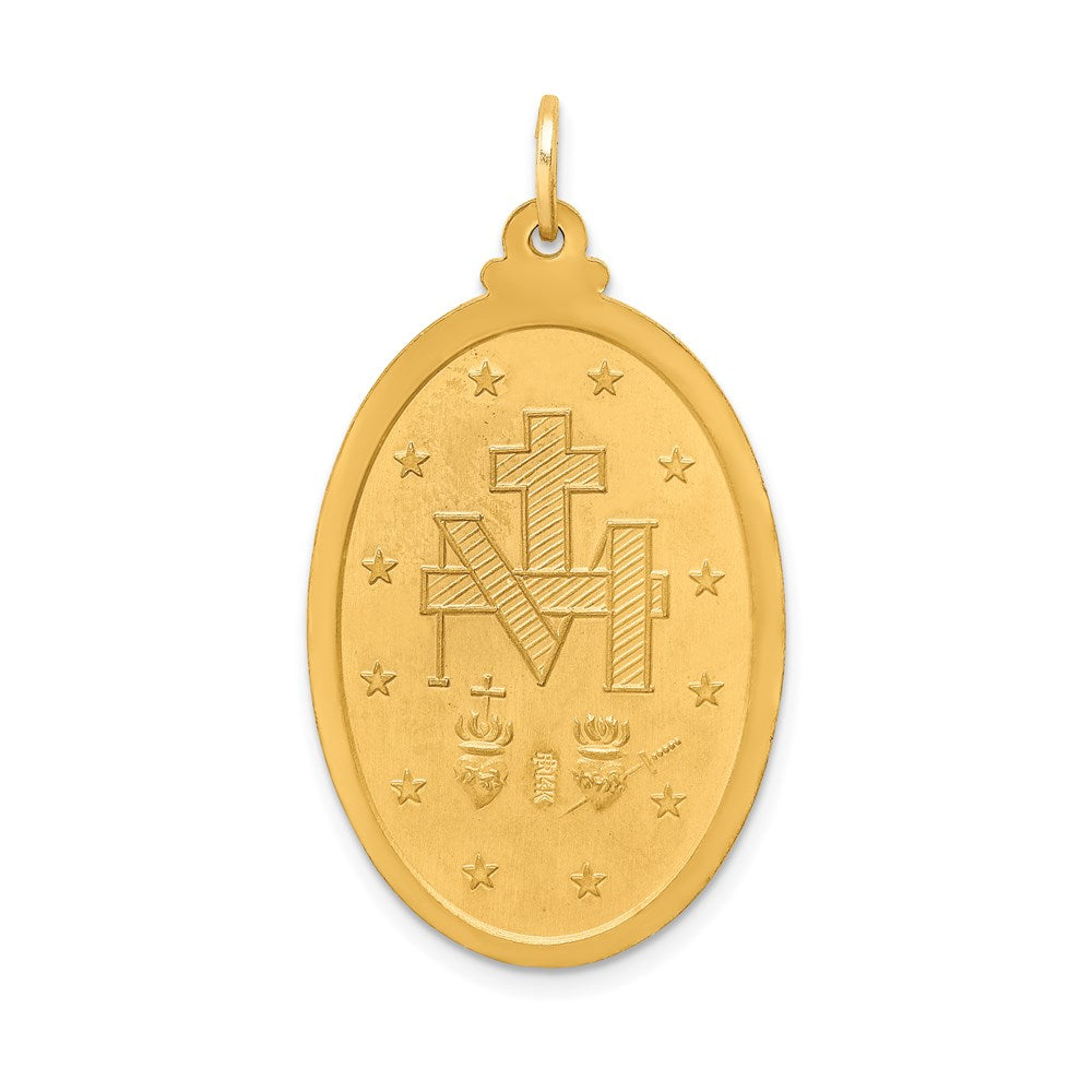 Million Charms 14K Yellow Gold Themed Solid Polished/Satin Large Oval Religious Miraculous Medal