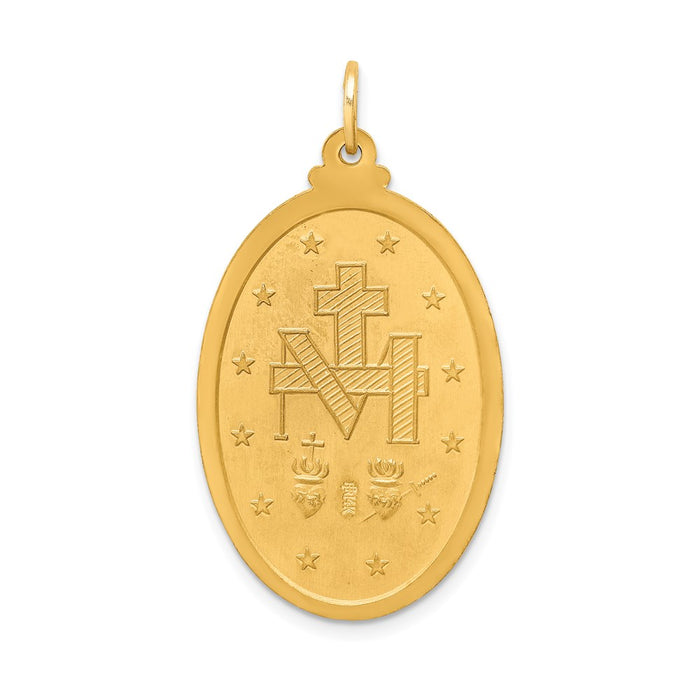 Million Charms 14K Yellow Gold Themed Solid Polished/Satin Large Oval Religious Miraculous Medal