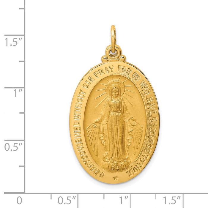 Million Charms 14K Yellow Gold Themed Solid Polished/Satin Large Oval Religious Miraculous Medal
