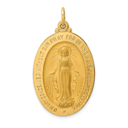 Million Charms 14K Yellow Gold Themed Solid Polished/Satin Large Oval Religious Miraculous Medal