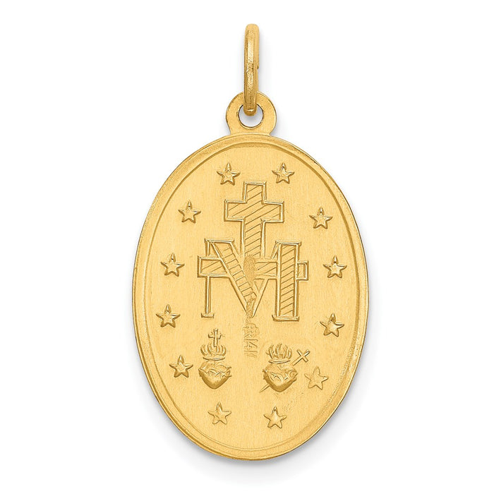 Million Charms 14K Yellow Gold Themed Solid Polished/Satin Oval Religious Miraculous Medal