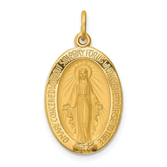 Million Charms 14K Yellow Gold Themed Solid Polished/Satin Oval Religious Miraculous Medal