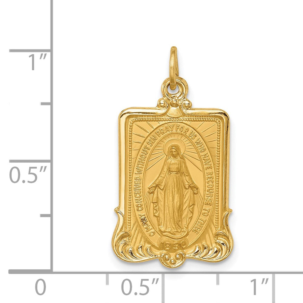 Million Charms 14K Yellow Gold Themed Solid Polished/Satin Large Rectangle Framed Religious Miraculous Medal
