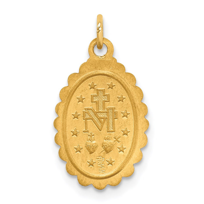 Million Charms 14K Yellow Gold Themed Solid Polished/Satin Small Oval Scalloped Religious Miraculous Medal