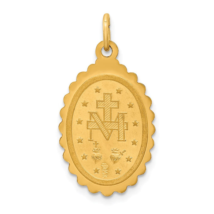 Million Charms 14K Yellow Gold Themed Solid Polished/Satin Medium Oval Scalloped Religious Miraculous Medal