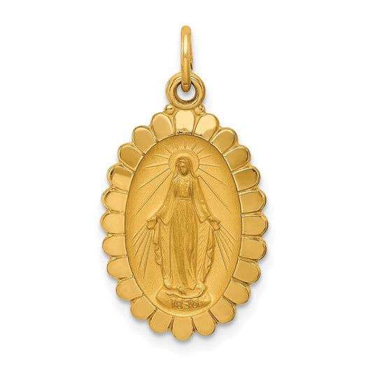 Million Charms 14K Yellow Gold Themed Solid Polished/Satin Medium Oval Scalloped Religious Miraculous Medal