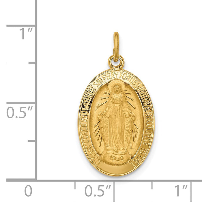 Million Charms 14K Yellow Gold Themed Solid Polished/Satin 3-D Oval Religious Miraculous Medal