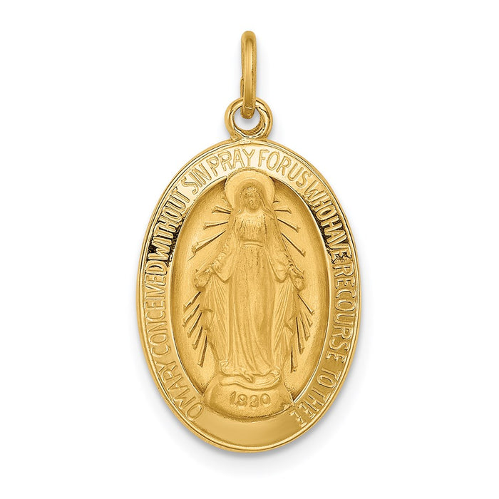 Million Charms 14K Yellow Gold Themed Solid Polished/Satin 3-D Oval Religious Miraculous Medal