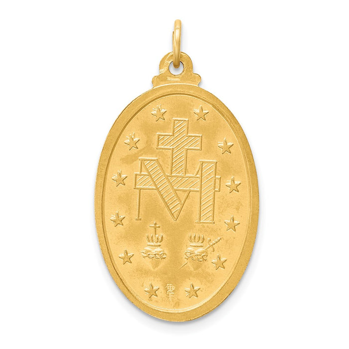 Million Charms 14K Yellow Gold Themed Solid Polished/Satin Large 3-D Oval Religious Miraculous Medal