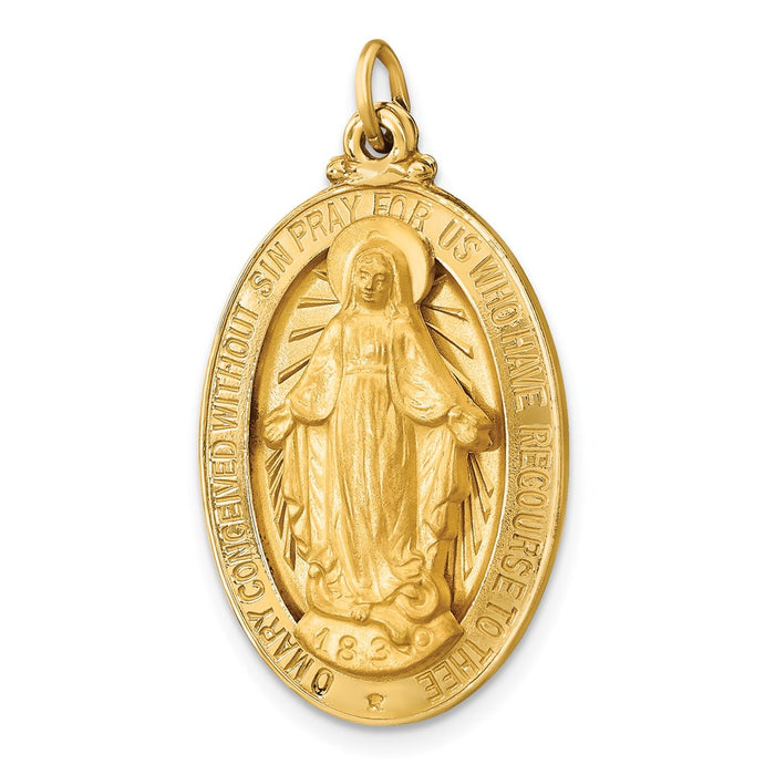 Million Charms 14K Yellow Gold Themed Solid Polished/Satin Large 3-D Oval Religious Miraculous Medal