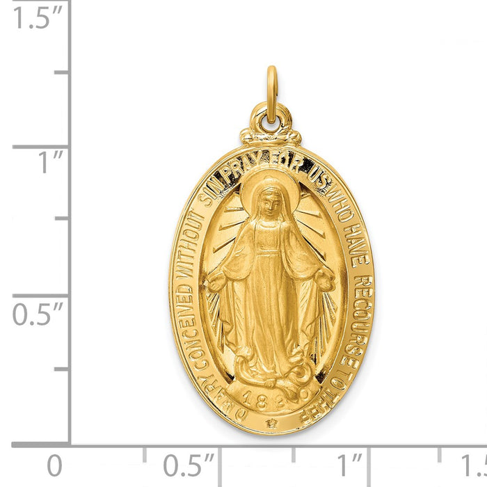 Million Charms 14K Yellow Gold Themed Solid Polished/Satin Large 3-D Oval Religious Miraculous Medal