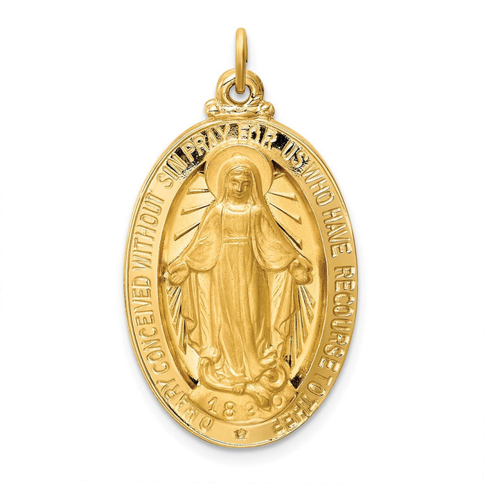 Million Charms 14K Yellow Gold Themed Solid Polished/Satin Large 3-D Oval Religious Miraculous Medal