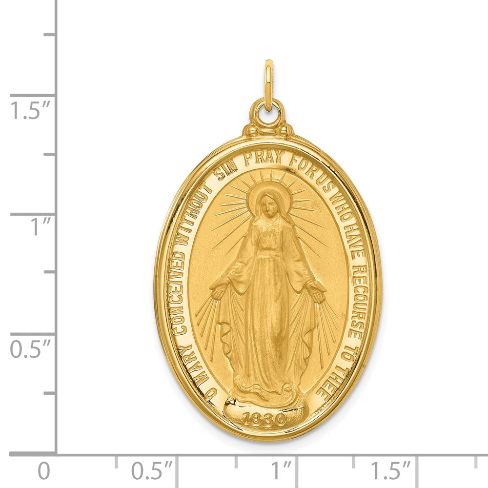 Million Charms 14K Yellow Gold Themed Solid Polished/Satin Extra Large Oval Religious Miraculous Medal