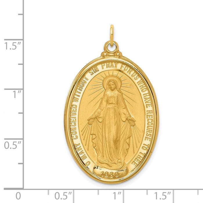 Million Charms 14K Yellow Gold Themed Solid Polished/Satin Extra Large Oval Religious Miraculous Medal