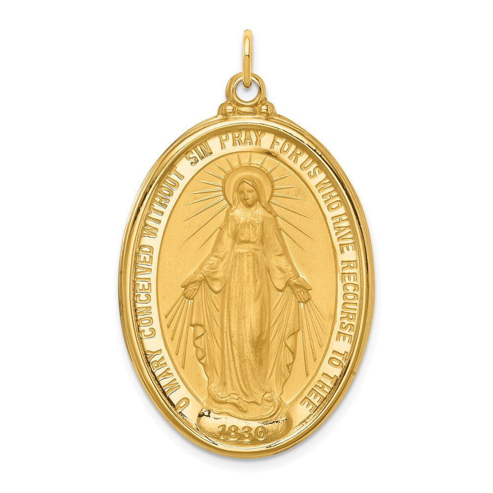 Million Charms 14K Yellow Gold Themed Solid Polished/Satin Extra Large Oval Religious Miraculous Medal