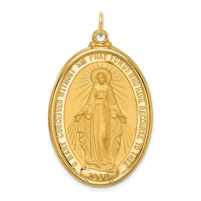 Million Charms 14K Yellow Gold Themed Solid Polished/Satin Extra Large Oval Religious Miraculous Medal