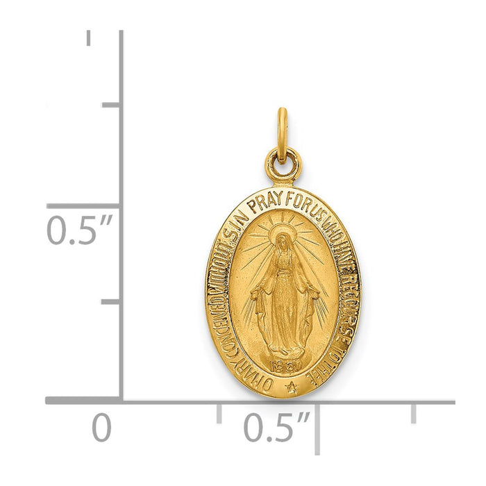 Million Charms 14K Yellow Gold Themed Solid Polished/Satin Small Oval Religious Miraculous Medal