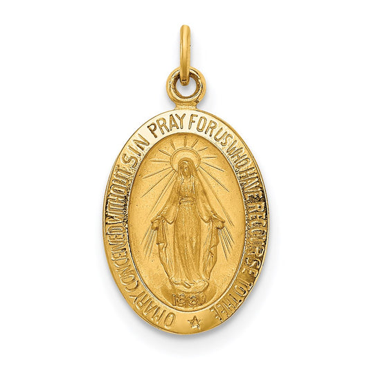 Million Charms 14K Yellow Gold Themed Solid Polished/Satin Small Oval Religious Miraculous Medal