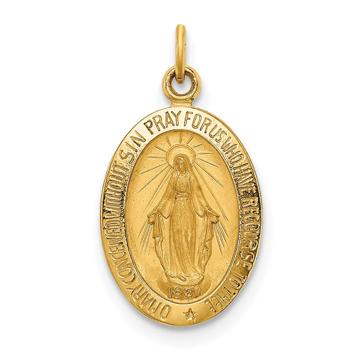 Million Charms 14K Yellow Gold Themed Solid Polished/Satin Small Oval Religious Miraculous Medal