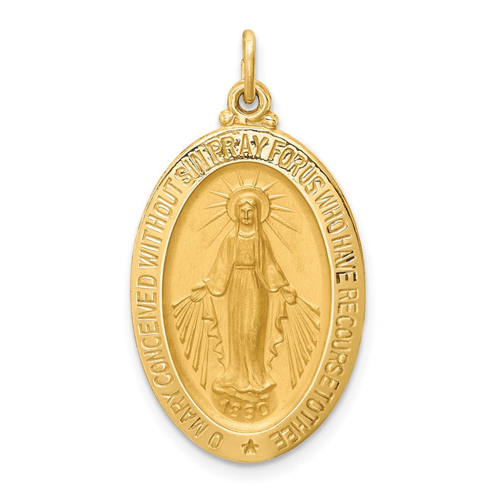 Million Charms 14K Yellow Gold Themed Solid Polished/Satin Medium Oval Religious Miraculous Medal
