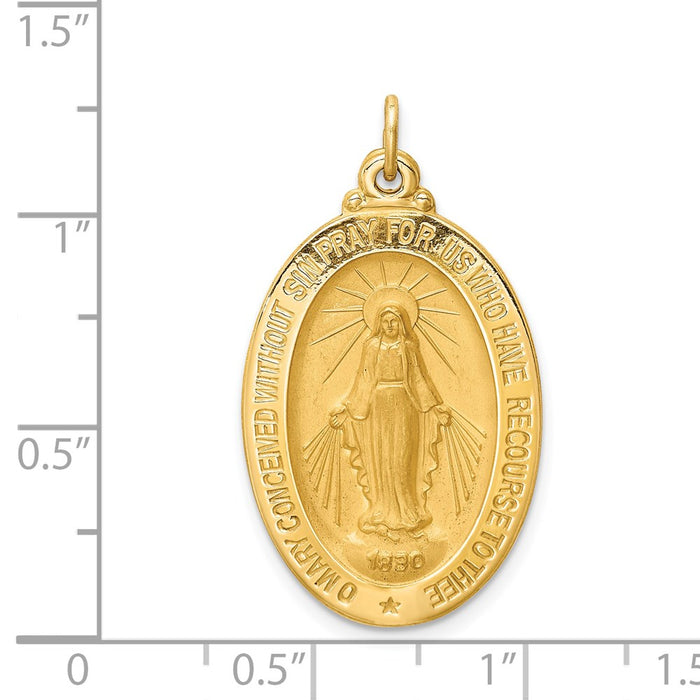 Million Charms 14K Yellow Gold Themed Solid Polished/Satin Medium Oval Religious Miraculous Medal