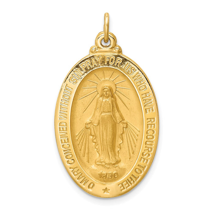 Million Charms 14K Yellow Gold Themed Solid Polished/Satin Medium Oval Religious Miraculous Medal