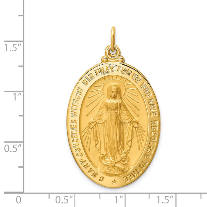 Million Charms 14K Yellow Gold Themed Solid Polished/Satin Large Oval Religious Miraculous Medal