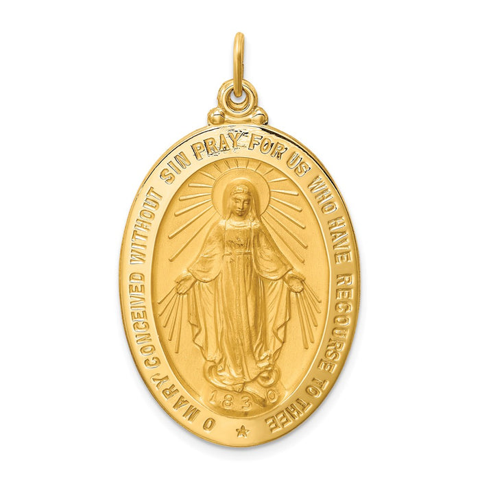 Million Charms 14K Yellow Gold Themed Solid Polished/Satin Large Oval Religious Miraculous Medal