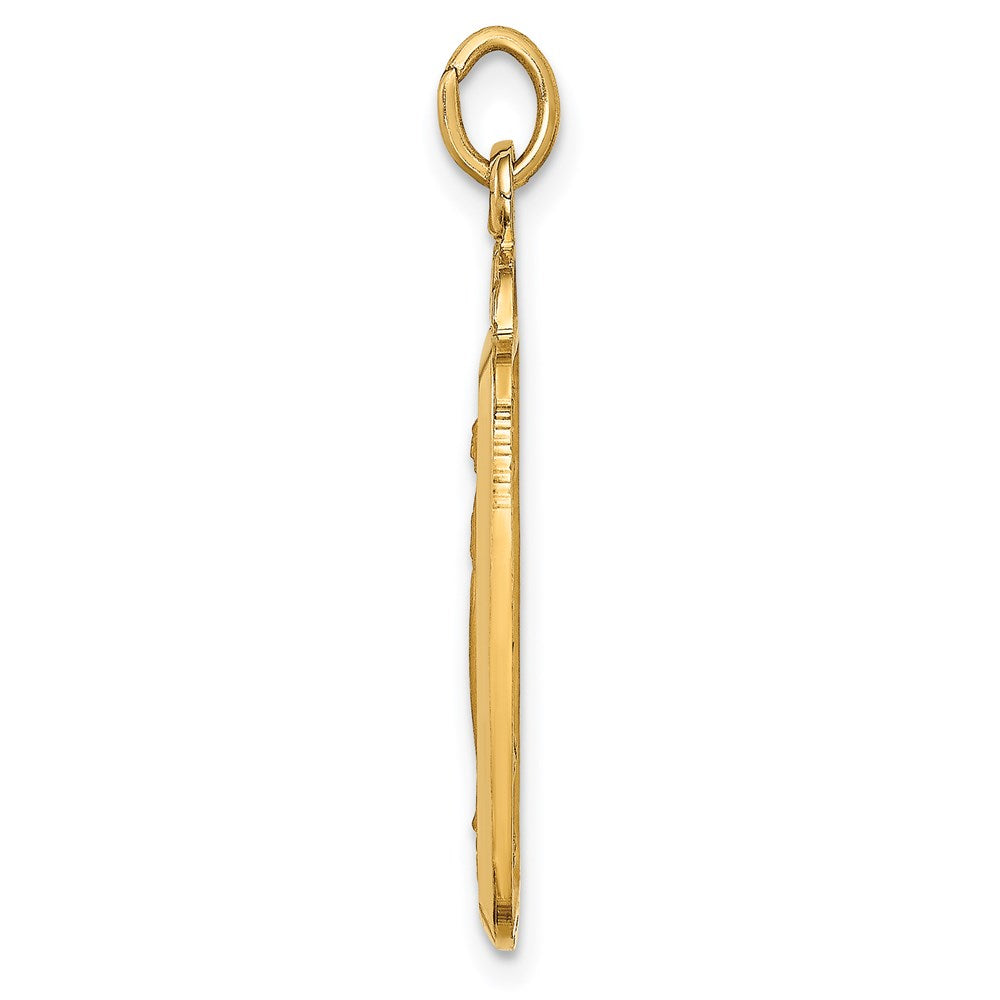 Million Charms 14K Yellow Gold Themed Solid Polished/Satin Rectangle With Fan Top Religious Miraculous Medal