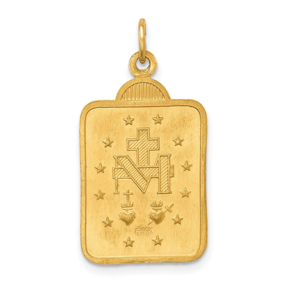 Million Charms 14K Yellow Gold Themed Solid Polished/Satin Rectangle With Fan Top Religious Miraculous Medal