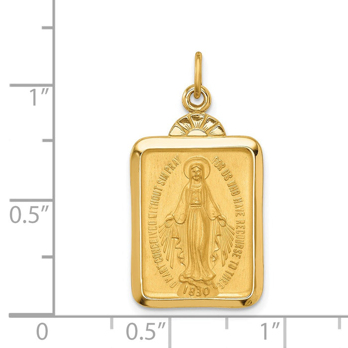 Million Charms 14K Yellow Gold Themed Solid Polished/Satin Rectangle With Fan Top Religious Miraculous Medal