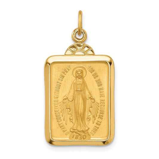 Million Charms 14K Yellow Gold Themed Solid Polished/Satin Rectangle With Fan Top Religious Miraculous Medal