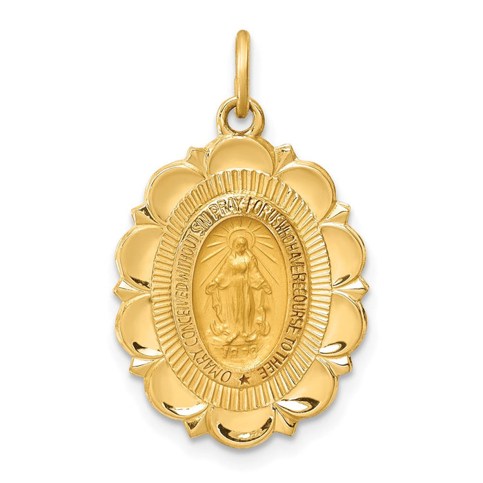 Million Charms 14K Yellow Gold Themed Solid Polished/Satin Small Fancy Oval Religious Miraculous Medal