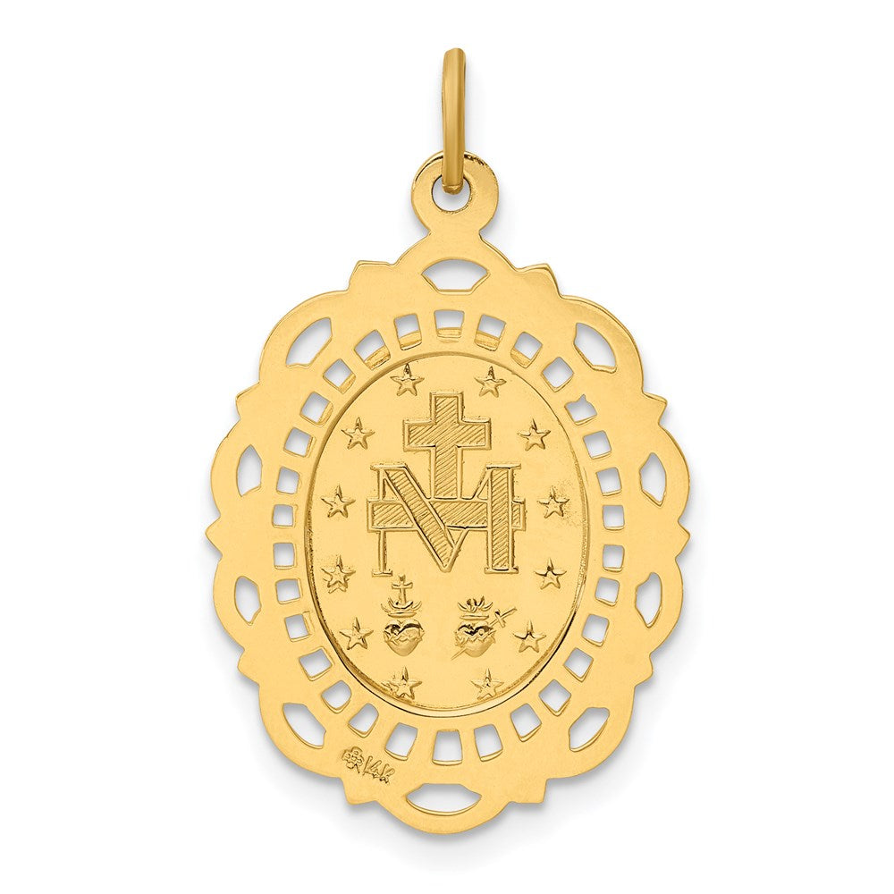 Million Charms 14K Yellow Gold Themed Solid Polished/Satin Medium Fancy Pierced Oval Religious Miraculous Medal