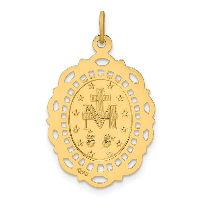 Million Charms 14K Yellow Gold Themed Solid Polished/Satin Medium Fancy Pierced Oval Religious Miraculous Medal