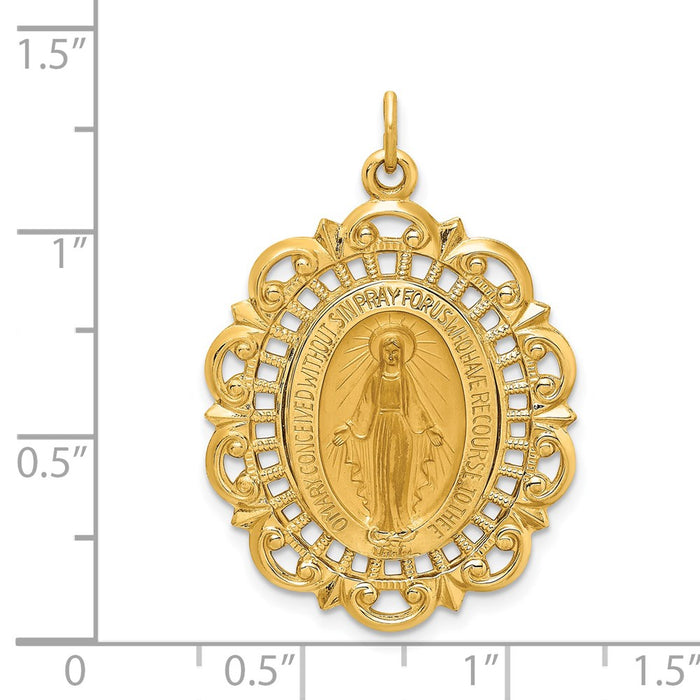 Million Charms 14K Yellow Gold Themed Solid Polished/Satin Fancy Pierced Oval Religious Miraculous Medal