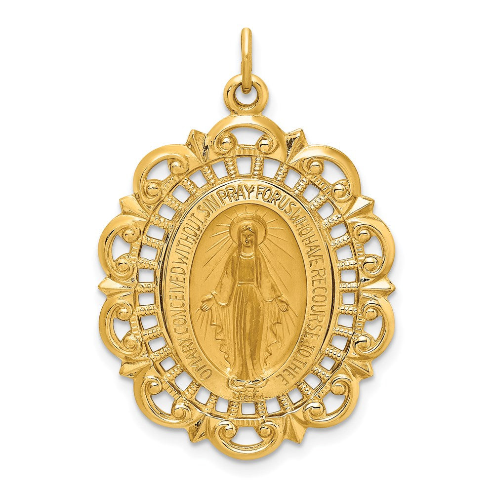 Million Charms 14K Yellow Gold Themed Solid Polished/Satin Fancy Pierced Oval Religious Miraculous Medal